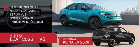 Comparaison Nissan Leaf 2026 vs Hyundai Kona EV 2026 : laquelle choisir au Québec ?